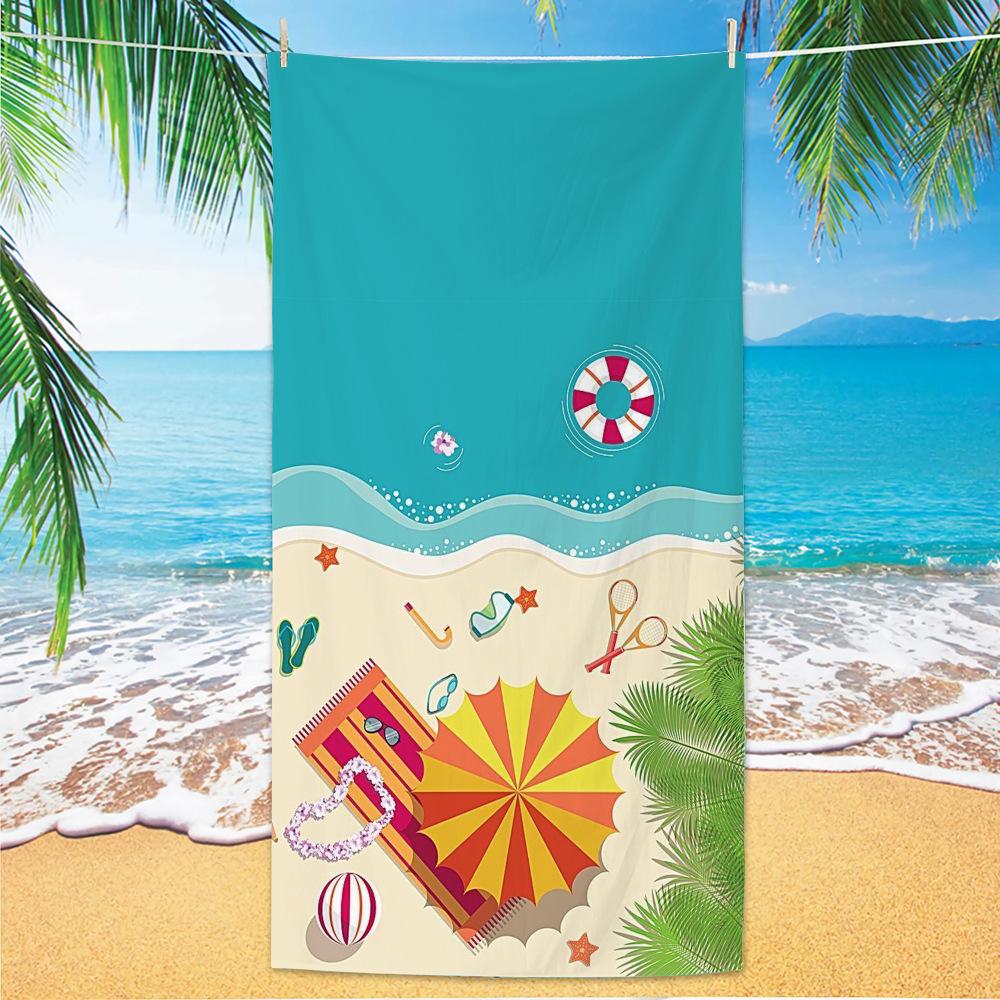 Beach Scene Themed Beach Towel, Ocean Sand Print Quick-Dry Microfiber Pool Towel