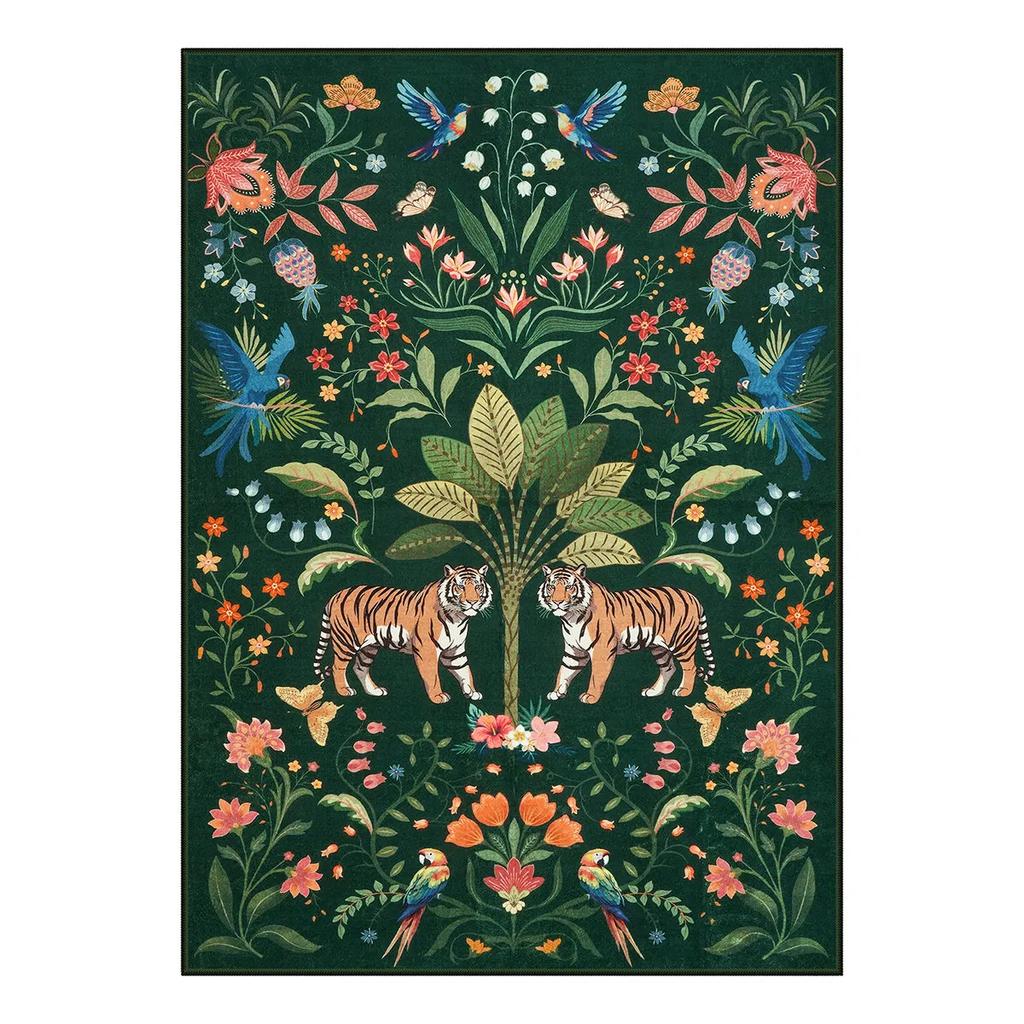Modern Living Room Washable Jungle Tropical Tiger Beige Rug Bedroom Bohemian Style Animal Plant Carpet Retro Home Decoration Rug