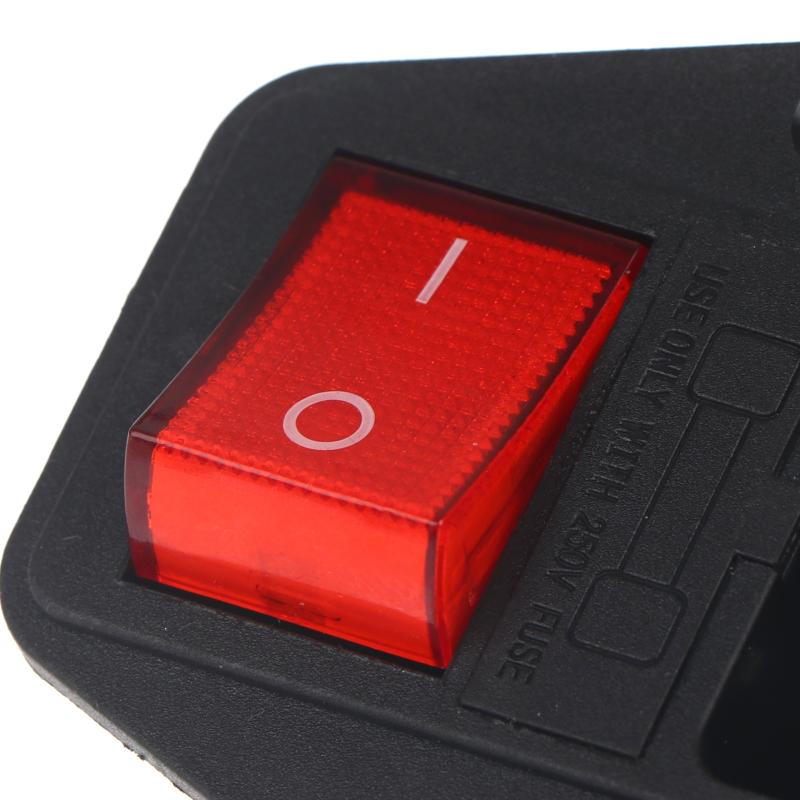 IEC320 C14 AC Electrical Socket Red LED Rocker Switch 10A 250V 3 Pin for Home Theater System Power Access