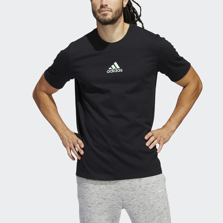 Adidas Small Logo Back Pattern Printed Round Neck Short Sleeve T-Shirt Men Tops Black HE2339