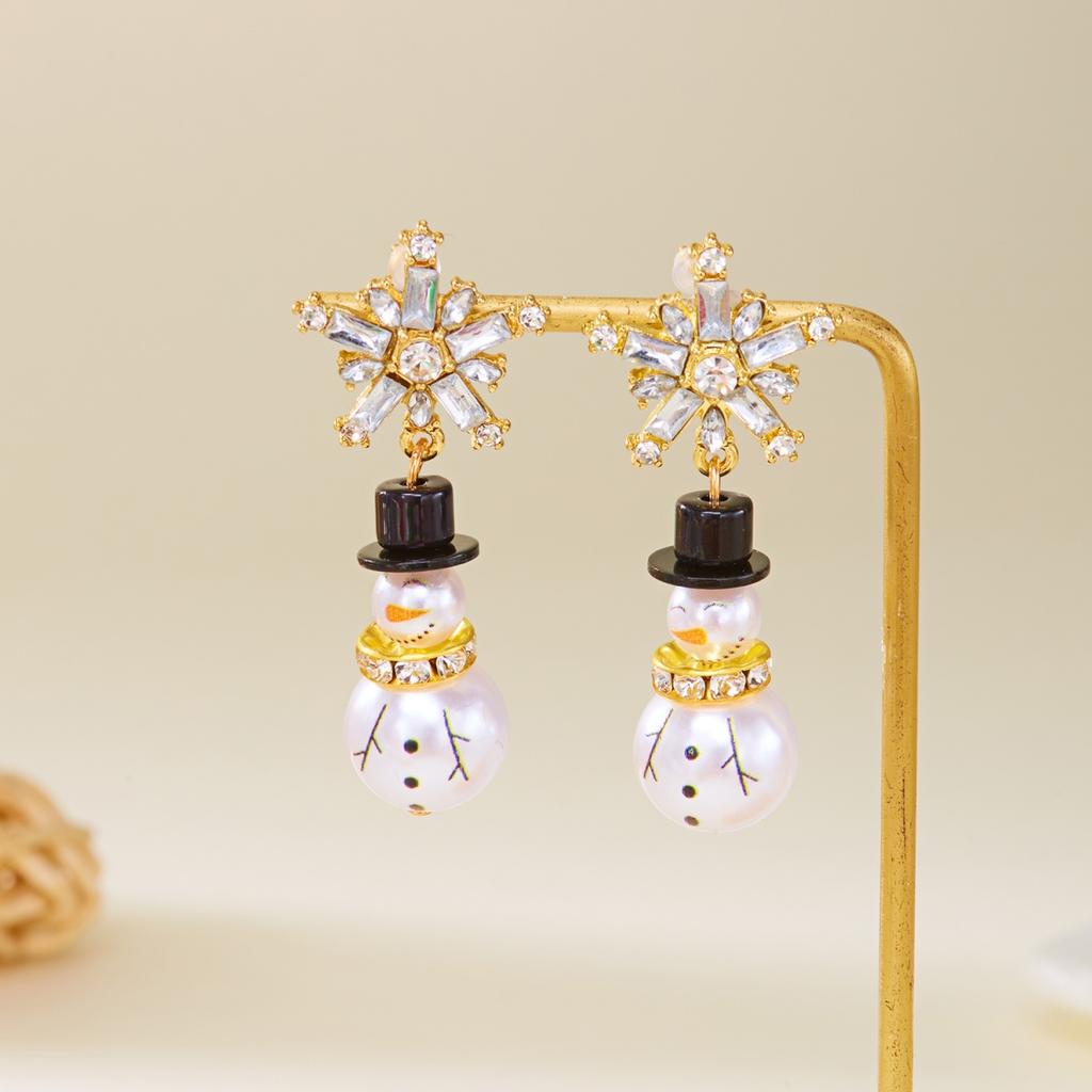 Fiocco di Neve Strass di Natale Perla Sintetica Indossa Cappello Pupazzo di Neve Orecchini Pendenti Gioielli Pendenti Scintillanti per le Feste per Donne Uomini Regalo