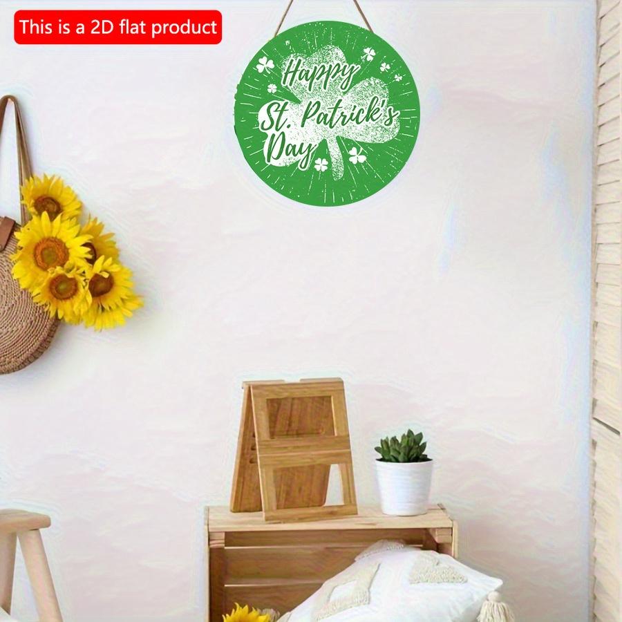 2D flat 20*20cm1pc Happy St.Patrick'sDay Three-leaf clover patterns hanging wooden sign Wall decoration, St.Patrick'sDay round door Pendant Suitable