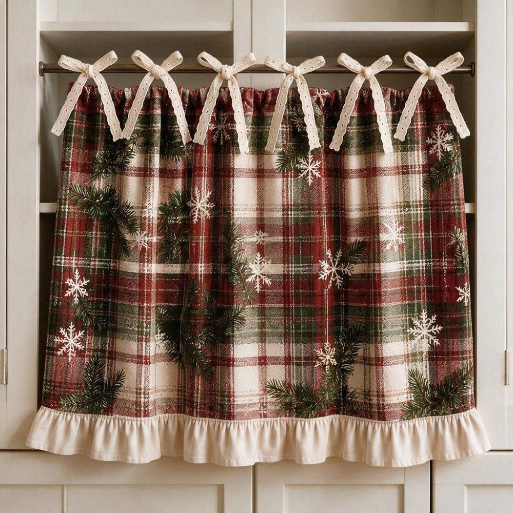 Weihnachtsbaum Schneeflocken Aufdruck Küchenherd Kurzer Vorhang Dekorative Bauernhaus Ofenrock Trennwand