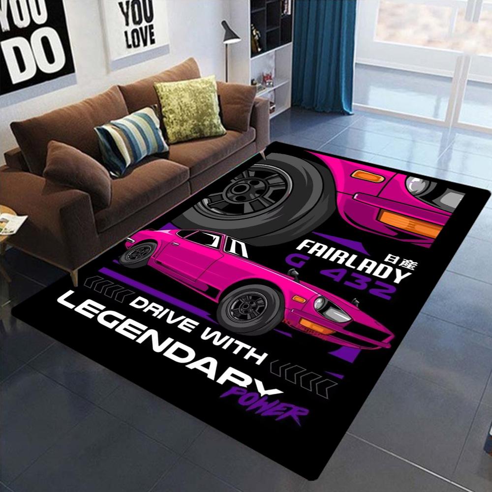 Luxury Retro J-JDM Inspired Car Theme Rug Living Room Bedroom Floor Mat Stylish Sofa Carpet Gaming Room Decor NonSlip Floor Mat