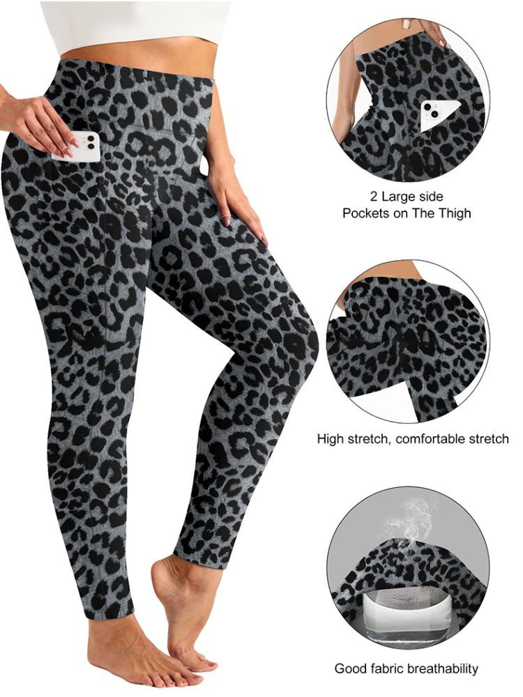 Plus Size Yoga Pants with Leopard Print High-waisted Sexy Running Sports Tight-fitting Pants for Women with Butt-lifting Sweat-wicking Base Layers.