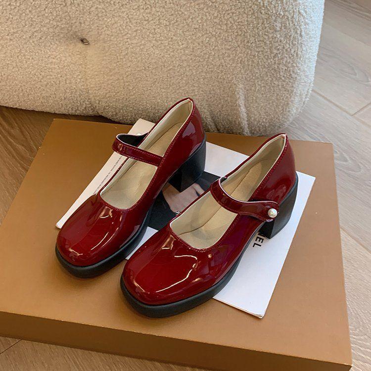 Fashion Comemore High-heeled Single Shoes Solid Leather Fashion Pumps for Women Spring Autumn Platform Mary Jane Heels Women's Shoes