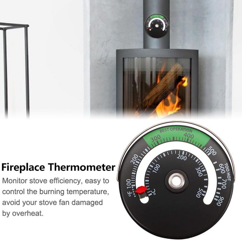 Dřevěný krbový teploměr Krbový ventilátor Indikátor hoření kamen Teploměr Magnetický měřič teploty komínové roury