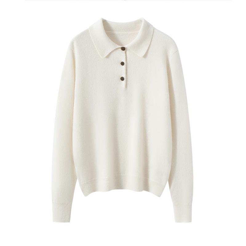 Women's 100% Cashmere Polo Neck Sweater - Autumn/Winter Versatile Loose Fit