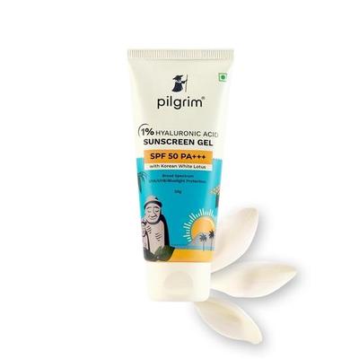 Pilgrim 1% Hyaluronsäure-Sonnenschutzgel | Sonnenschutz LSF 50 +++ für Männer und Frauen, Nicht fettend, Kein weißer Film | Alle Hauttypen | 50 g