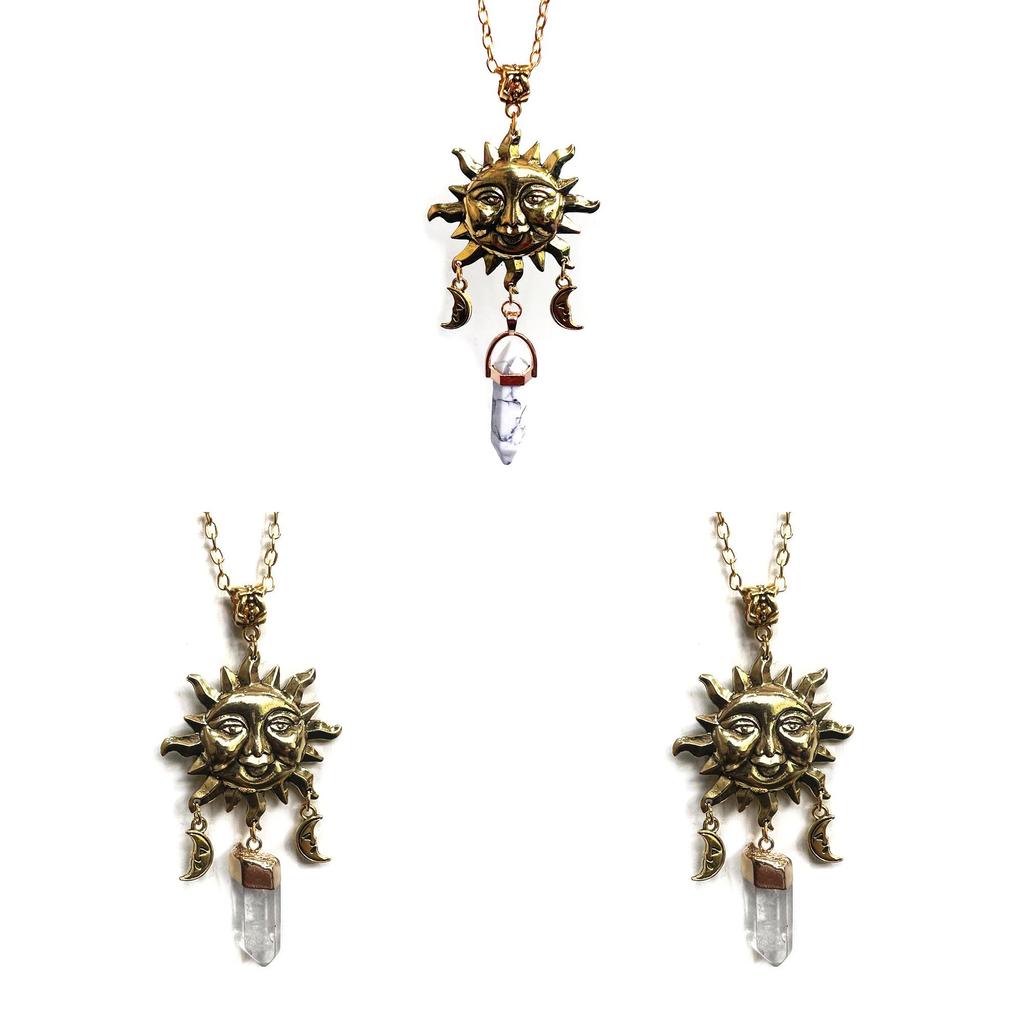 Bohemian Sun Moon Crystal Pendant Necklace For Women With Geometric Alloy Design