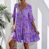 New Summer Boho Dress for Women, V Neck Floral Print Casual Beach Dress, European American Style