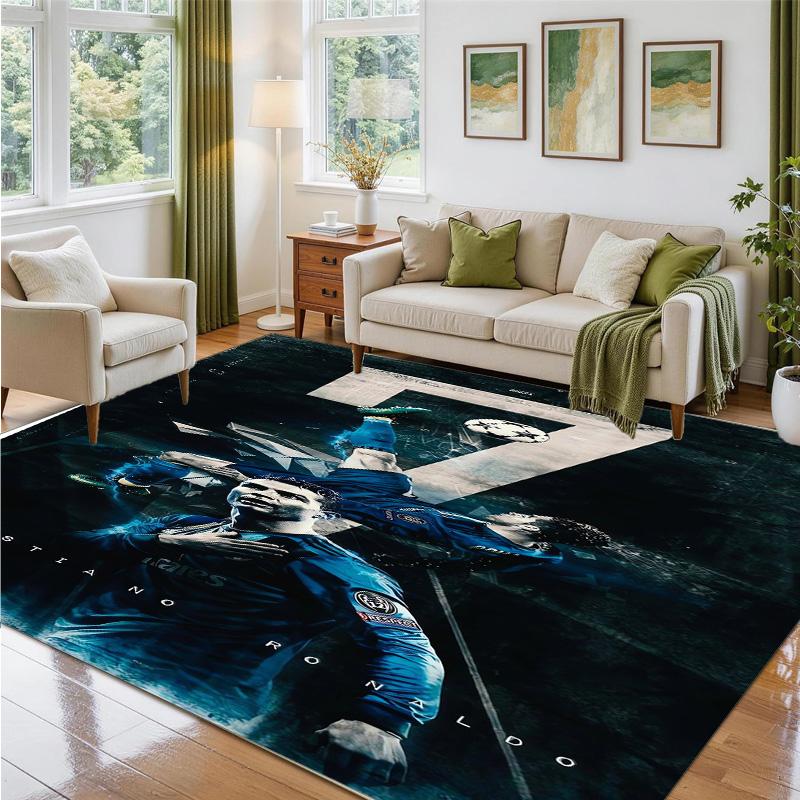 Cristiano Ronaldo Design Crystal Velvet Rug Soft Decorative Mat for Bedroom Entrance