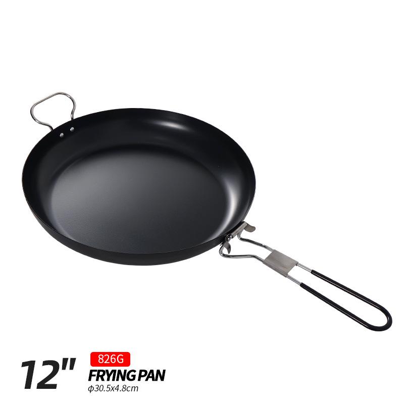 Portable Non-Stick Iron Frying Pan for Outdoor Camping and BBQ