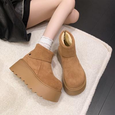 Dicksohlige erhöhende warme Schneestiefel Damen neue Herbst- und Winterstiefel aufgeraut und verdickte Baumwollschuhe