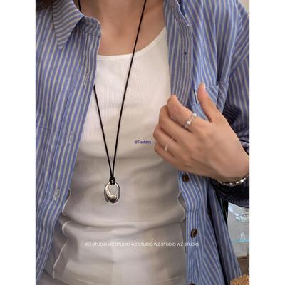 2025 New Teardrop Pendant Necklace for Women – Long Black Cord, Elegant Light Luxury Design, Perfect for Autumn and Winter Sweaters