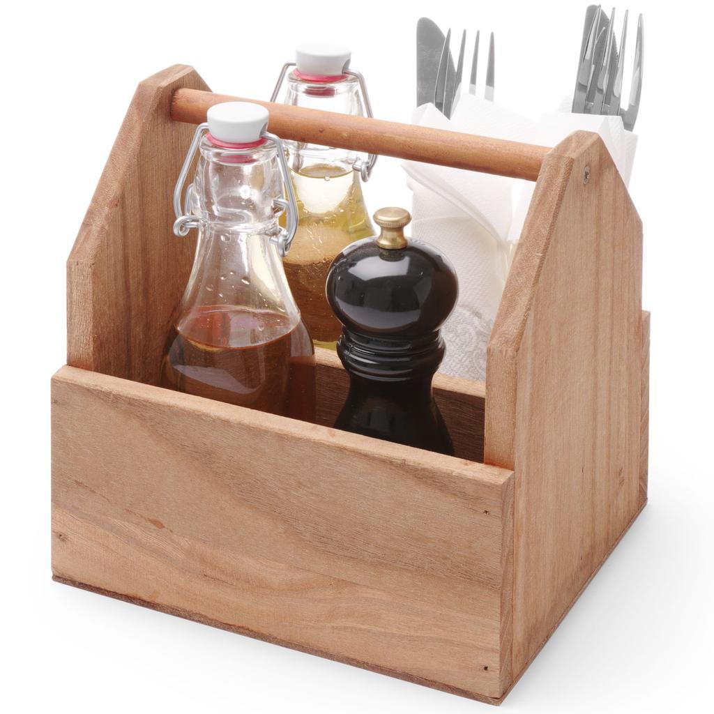 Organizer, table container for spices and cutlery, wooden, with handle, Hendi 664315