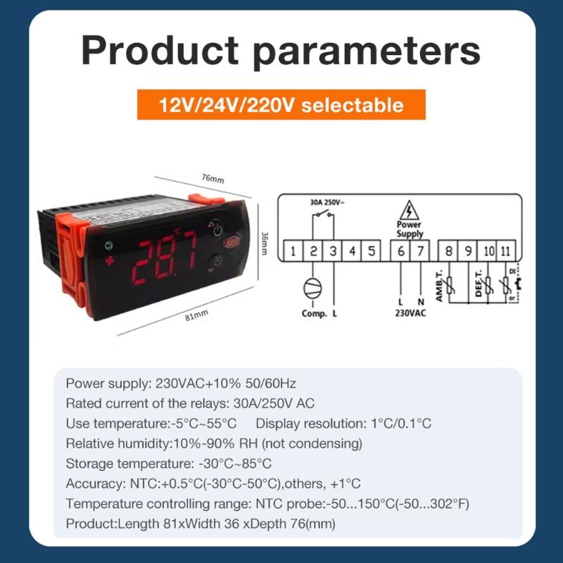 Double Sensors Thermostat For Cold Storage With Temperature Control Heating Cooling Mode LCD Display ABS Construction
