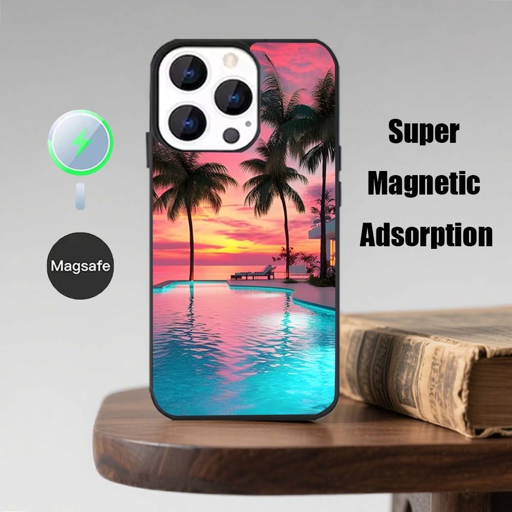 Sea Tropical Palm Trees Beach Phone Case  For iPhone 17,16,15,14,13,12,Pro,Max,Plus,Mini,Magsafe,Magnetic Wireless Charging Case