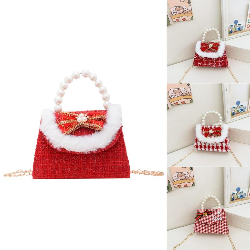 Adorable Red Pearl Handheld Princess Purse For Little Girls With Charming Cartoon Design
