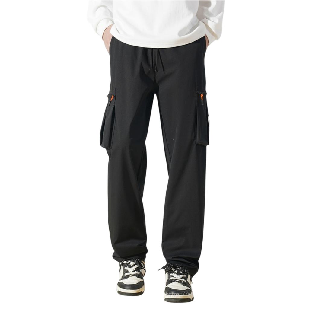 Men Lightweight Breathable Multi Pocket Sports Casual Cargo Pants Loose Fit Drawstring Waistband Utility Trousers for Outdoor Daily Wear