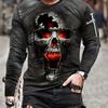 Halloween 3d Skull Skeleton Graphic Print  Long Sleeve T-shirts Fashion Hip Hop Tops Horror Men's T-shirts