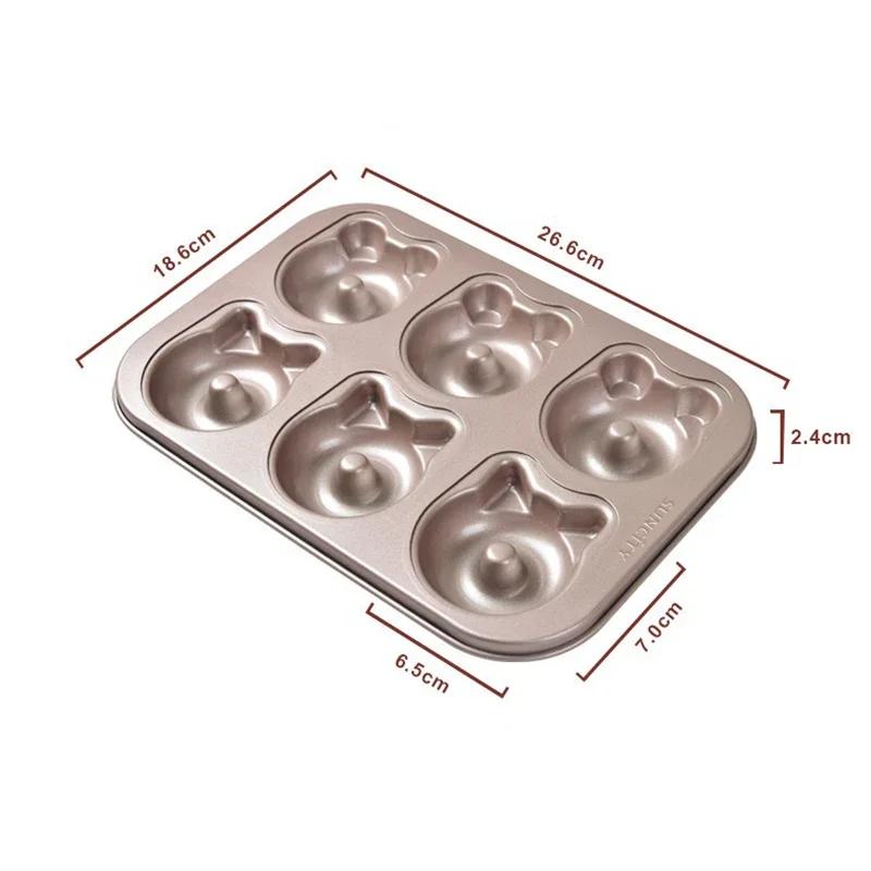6cup Donut Cartoon Bear Baking Tools with Chocolate Cake Baking Tray Non-Stick Cake Pan Madeleine Mold Mini Donut Muffin Pan