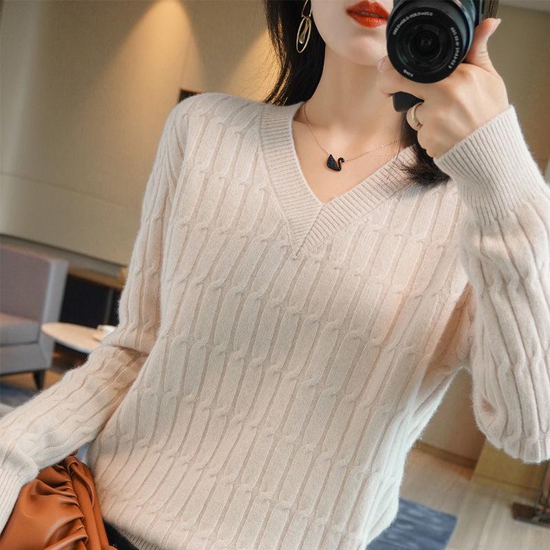 New Korean Style Women's V-Neck Sweater – Loose, Versatile, Plus Size Knitwear for Autumn and Winter