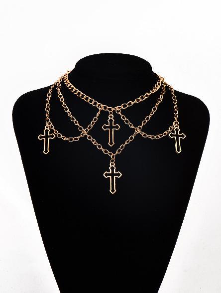 Necklace European and American, Hot-selling Cross Necklace Multi-element Trend Gothic Cross Pendant Collarbone Chain