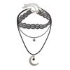 Gothic Lolita Lace Necklace Female Halloween Crescent Pendant Multi-Layer Flannel Clavicle Necklace
