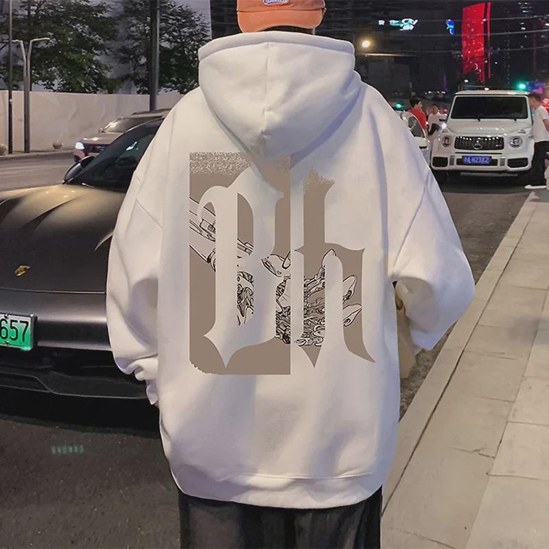 Men's Hong Kong Style Retro Hooded Sweatshirt - Spring/Fall American Heavyweight High Street Trendy Loose Jacket with Plus Velvet