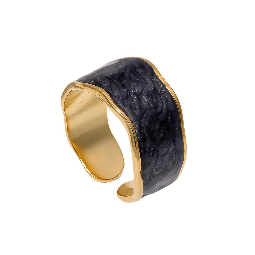 Women's Adjustable Geometric Titanium Steel Ring - Non-Fading, Cross Drip Glaze Enamel, Stainless Steel, Openable Design