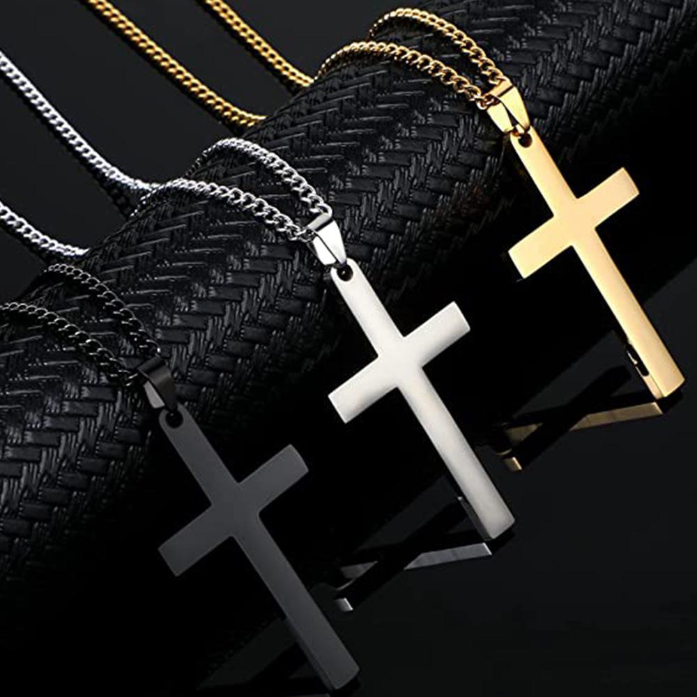3 Colors Simple Stainless Steel Cross Pendant Necklace Hip Hop Style Christian Charm Necklace For Men Boys Jewelry Gifts
