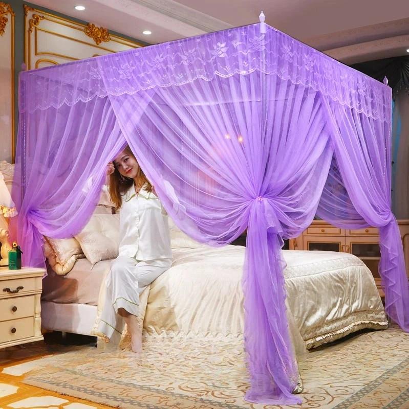 1,5/1,8m Schlafzimmer Spitze Plissee Moskitonetz Verschlüsseltes Netz Quadratisches Bett Baldachin Ohne Gestell Doppel Queen Size Betten Vorhang Heimdekoration