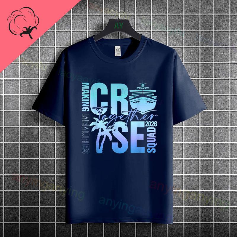 Unisex  Unisexs Family Vacation 2026 Graphic Tshirt With Retro Sunset Palm Tree Desgin Pure Cotton Short Sleeve Casual Tshirt
