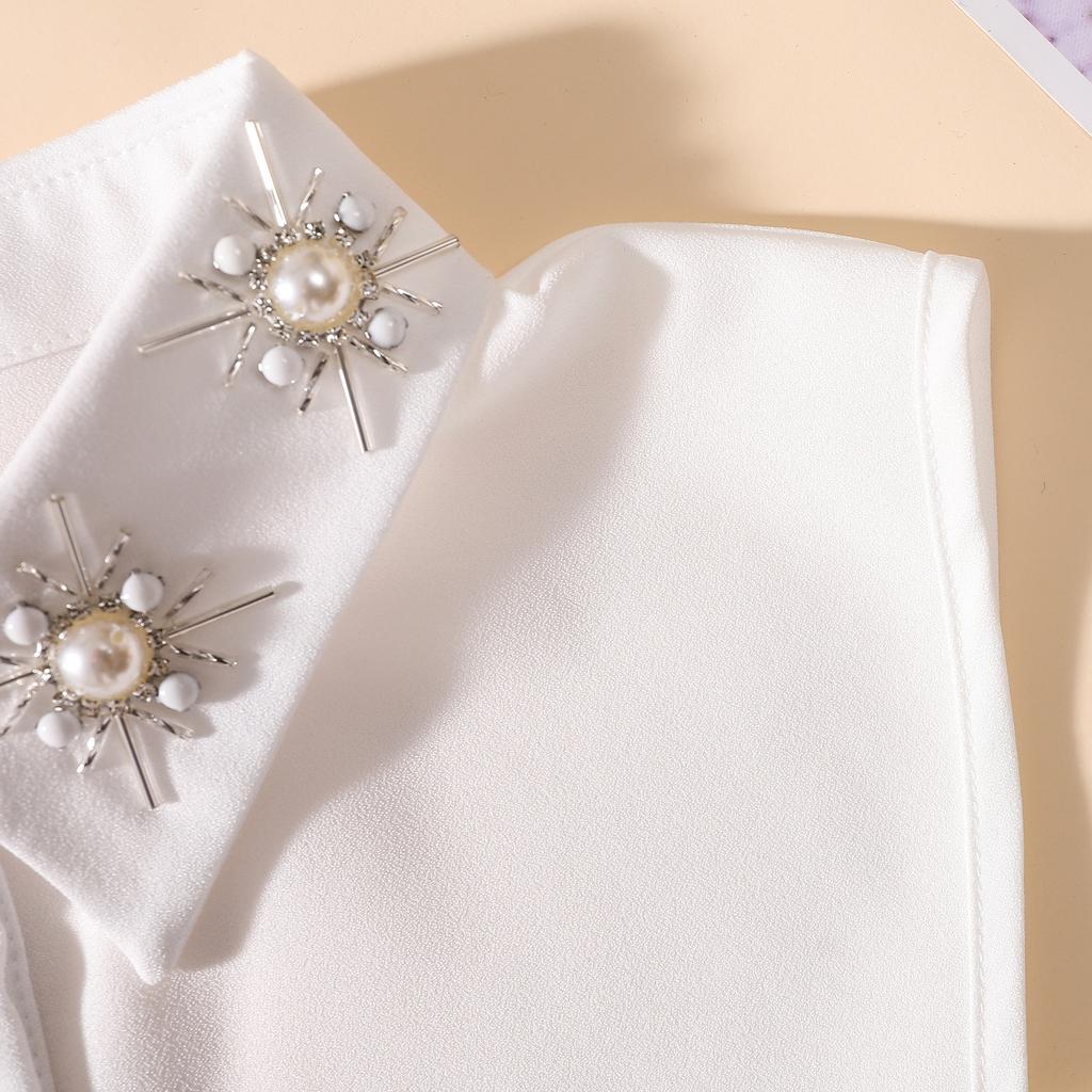 Cuello Postizo con Perlas y Decoración de Sol para Blusas