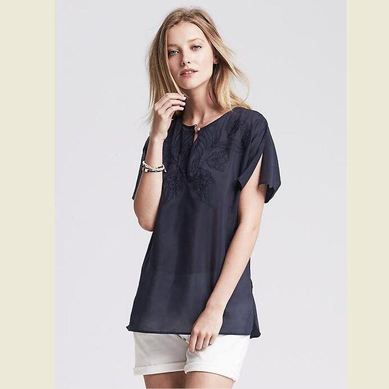 

Pure White Silk Cotton Short Sleeve Embroidered Thin Top Banana BR Minimalist Loose Basic European Station Women s Clothing Work Clothing Pure White (transparent) US Code PL