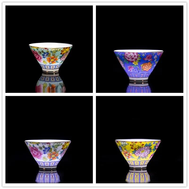 

4 Pcs/set Jingdezhen Exquisite Pastel Tea Cup Ceramic Teacup Master Cup Personal Cup Office Household Tea Set Enamel Colors 4 pcs