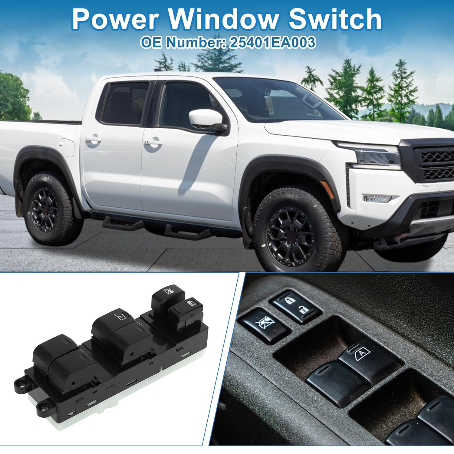 

Power Window Switch No.25401EA003 Front Left Driver Side Window Control Switch for Nissan Frontier Xterra 2005-2012 Black