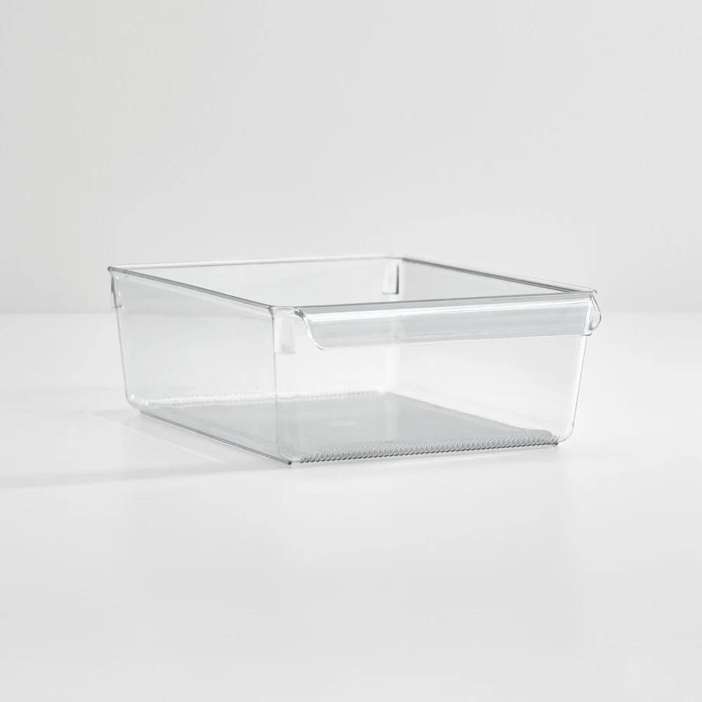 Clear Plastic Fridge and Freezer Storage Organizer Bin with Handle Portable Food Drinks Produce Storage Solution Stackable