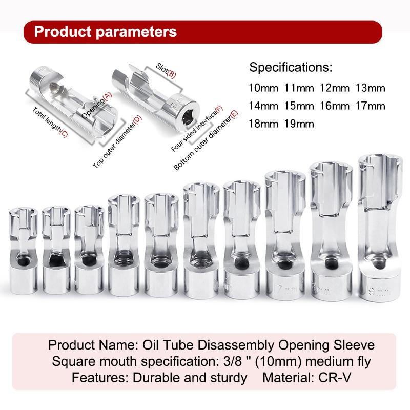 Diesel Injector Fuel Line Socket Wrench 10Mm-19Mm Open Oil Pipe Removal Sleeve Union Nut Socket Adapter Hand Tool