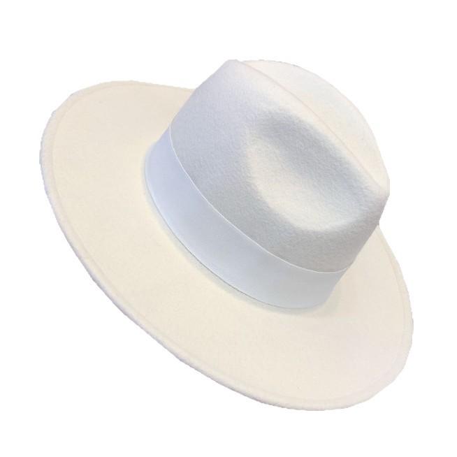British retro style wide brim light board white woolen top hat autumn and winter women's fashion versatile casual jazz hat