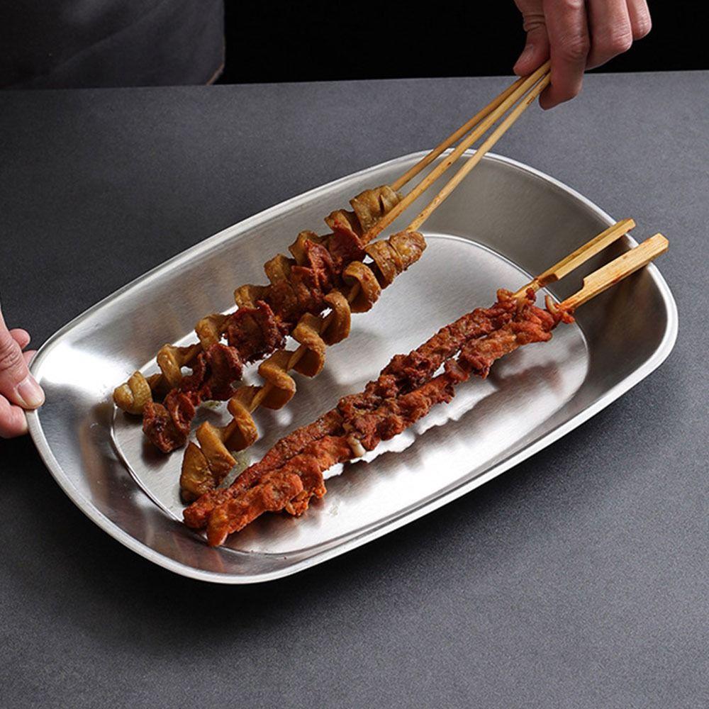 Stainless Steel Dessert Salad Plate Portable Food Serving Tray Picnic Dinner Plate Camping Use
