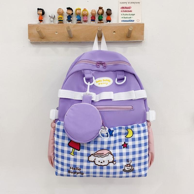 Large Capacity Kids Backpack With Grid And Cartoon Dog Print Design For Daily