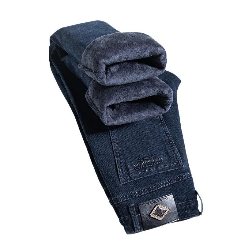 Autumn And Winter Plus Plush Thick/Regular Jeans Men'S Business Loose Straight Leg Pants Fashion Trend Casual Men'S Pants