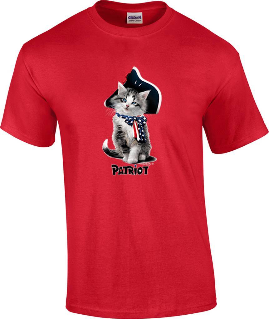Patriotic American Red White Blue Patriot Kitten Kitty Cat T-Shirt XL