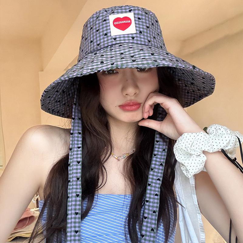 Checkered Attractive Womens Fisherman Hat With Large Brim Spring And Sun Safety