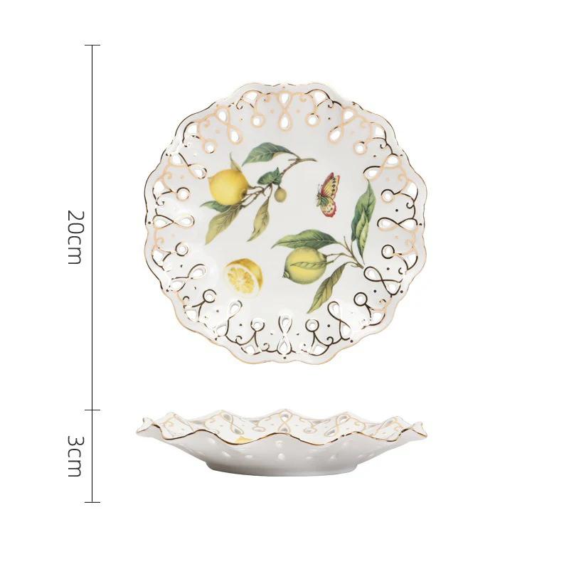 Europäischer Stil Keramik Speiseteller Elegant Zitronenmuster Abendessen Steakteller Kaffeetassenset Westliche Küche Dessertteller