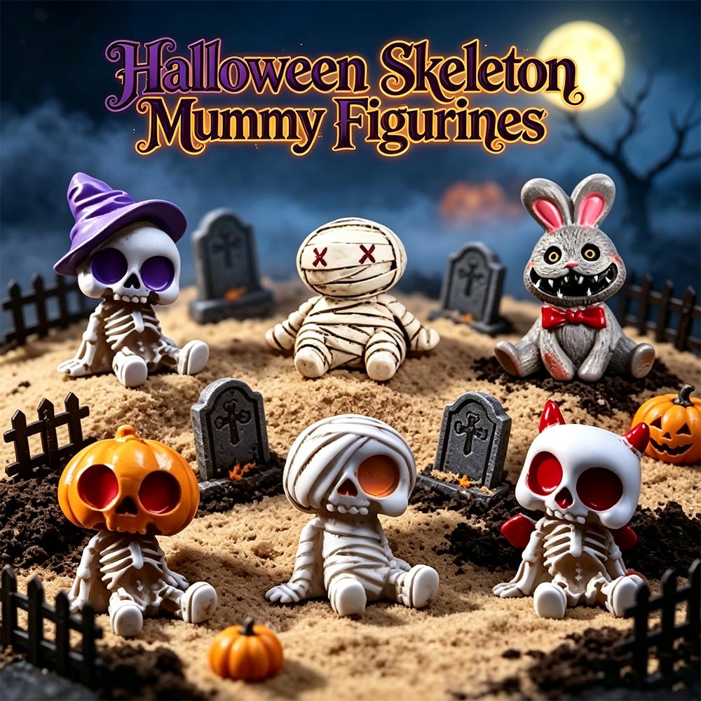 6-11pc Halloween Skeleton Mummy Figurines 1D Cartoon Rabbit Skull Micro Landscape Decor Resin Succulent Pot Desktop Party Gift