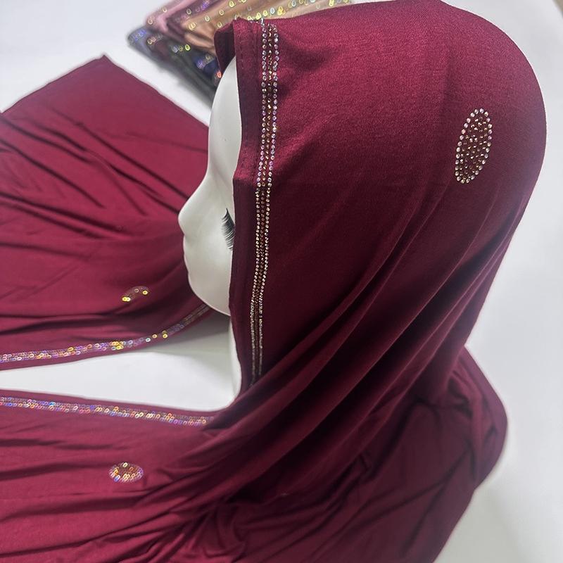 Luxury Czech Diamonds Mercerized Cotton Jersey Scarf Muslim Woman Premium Shiny Shawl Hijabs Arab Female Stretchy Turbans Wrap