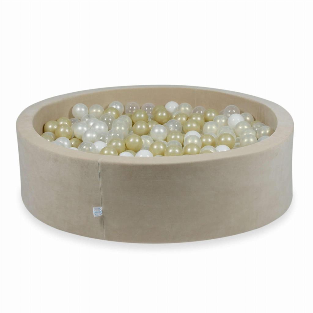 Dry pool 110x30cm Velvet Soft Beige with 400 balls: transparent, white, pearl, light gold, opalescent